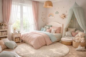 Décorer une chambre d&rsquo;enfant avec des textiles doux et couleurs pastel tendance pour créer un cocon